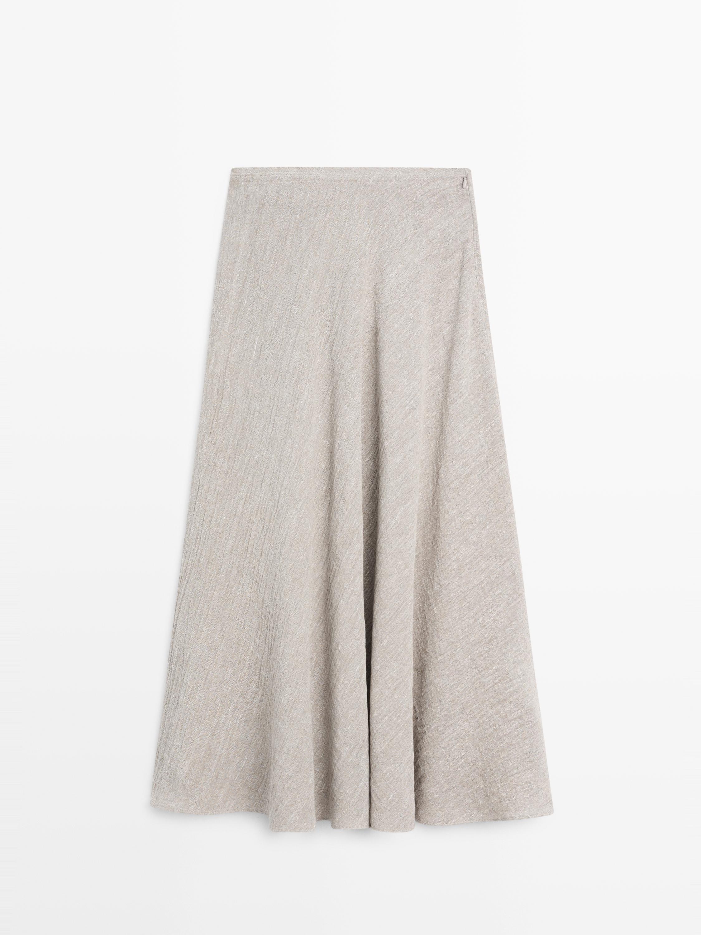 Waffle-knit flared midi skirt